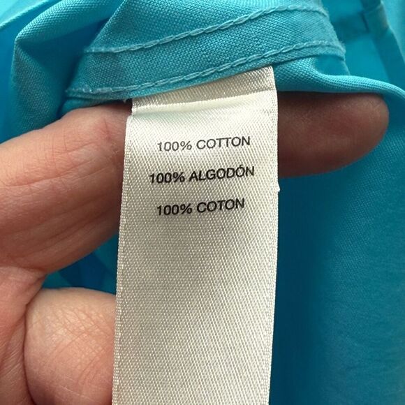 Chico's No Iron 100% Cotton 3/4 Sleeve Collared Button-Up Shirt Blue Size 1 - Picture 9 of 10